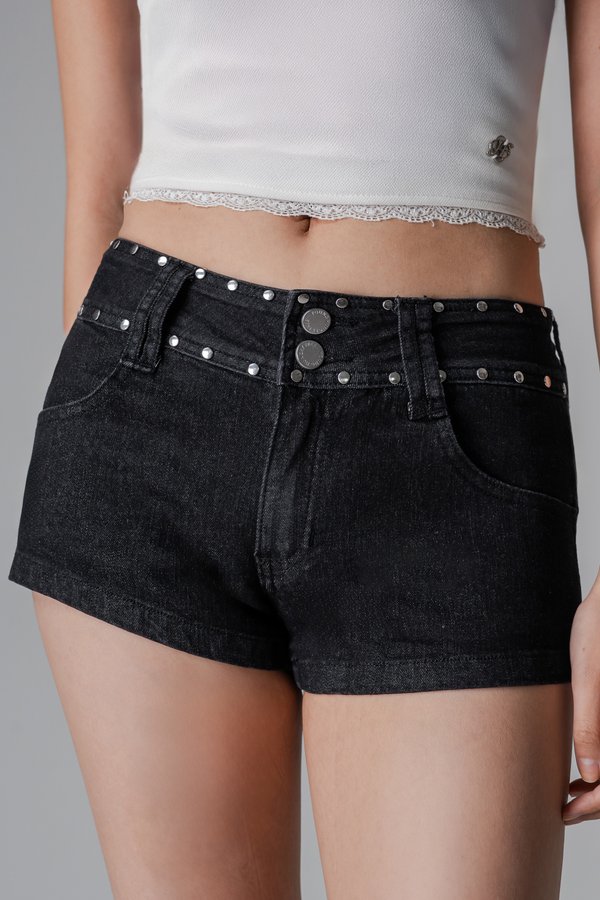 Moment Studded Denim Shorts in Black