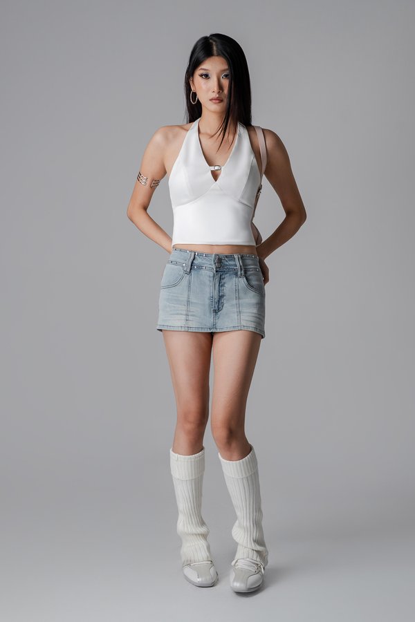 Scene Studded Denim Skirt in Light Blue