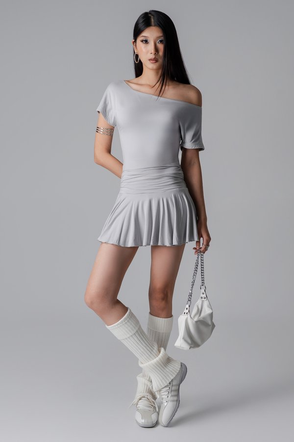 Muse Off Shoulder Dress In Grey