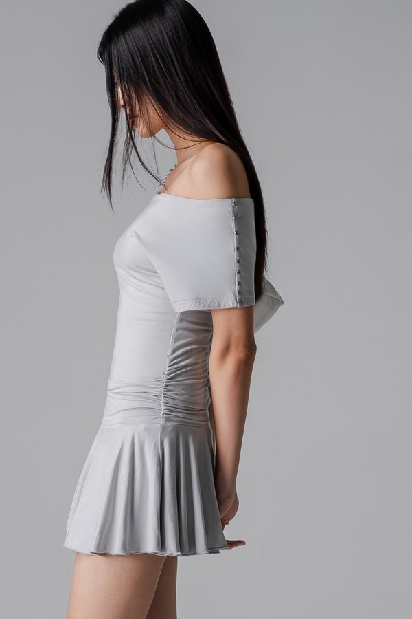 Muse Off Shoulder Dress In Grey