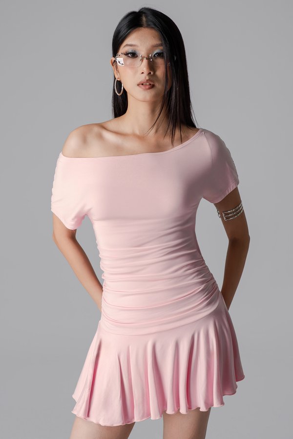 Muse Off Shoulder Dress In Pink