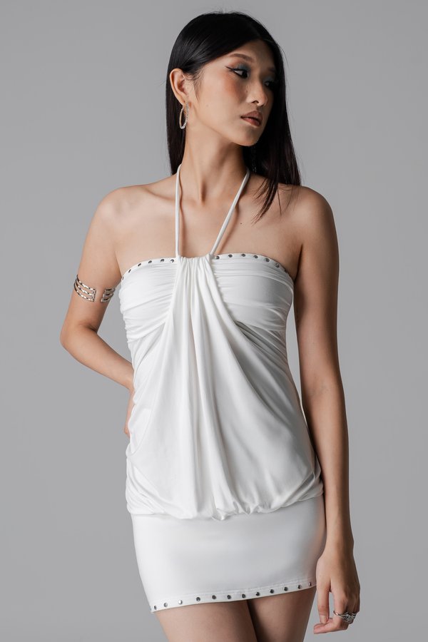 Headline Halter Dress In White