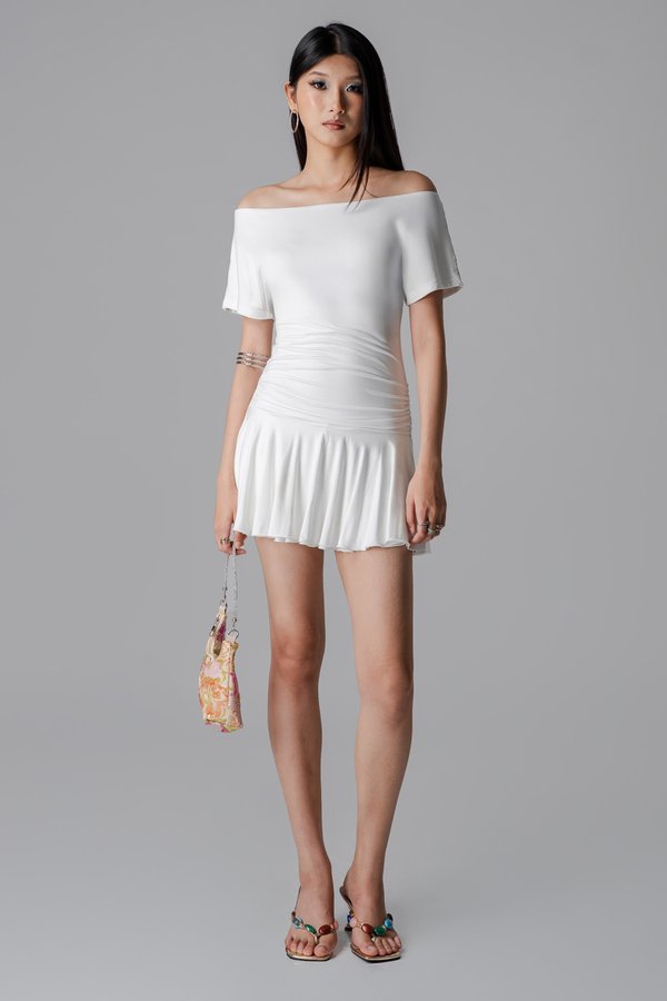 Muse Off Shoulder Dress In White