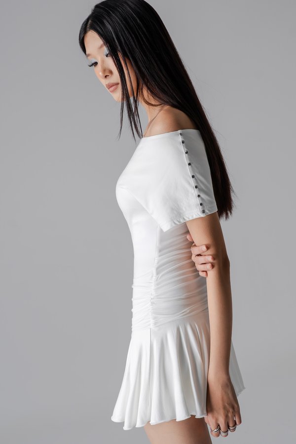 Muse Off Shoulder Dress In White