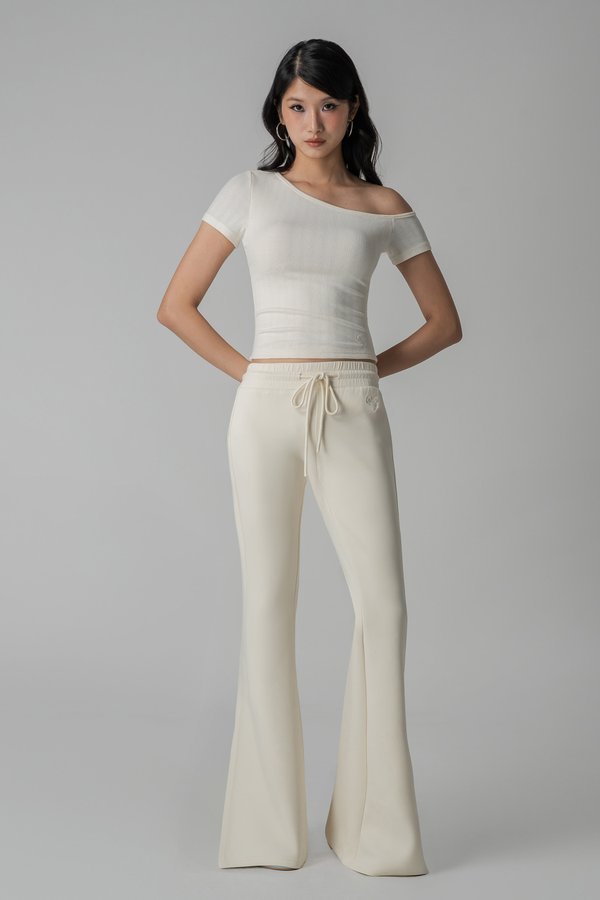 Petite | Moody Drawstring Flare Pants in Cream
