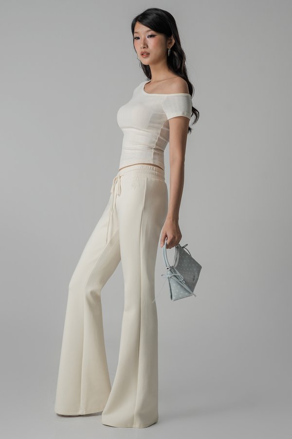 Moody Drawstring Flare Pants in Cream