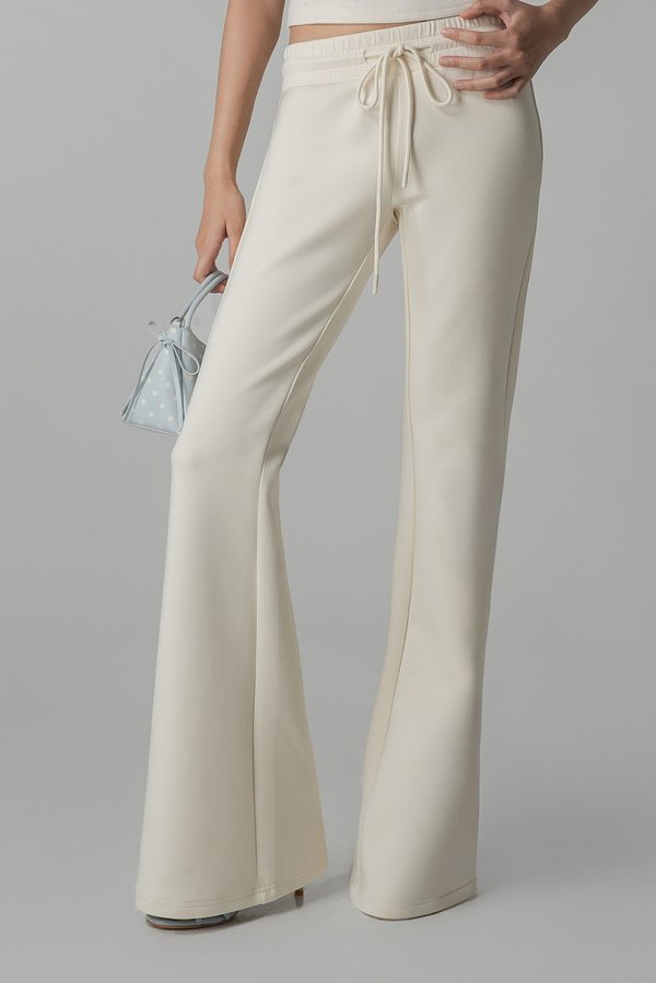 Petite | Moody Drawstring Flare Pants in Cream