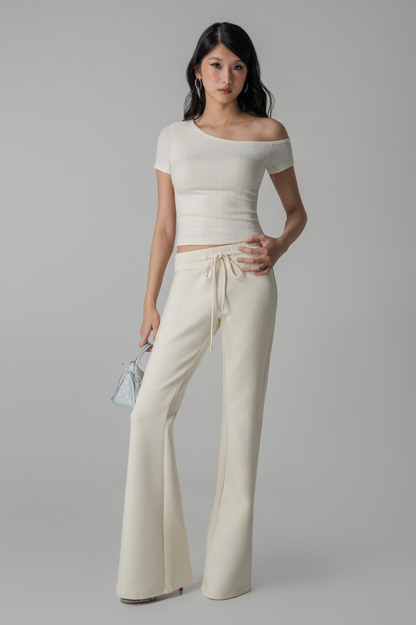 Petite | Moody Drawstring Flare Pants in Cream