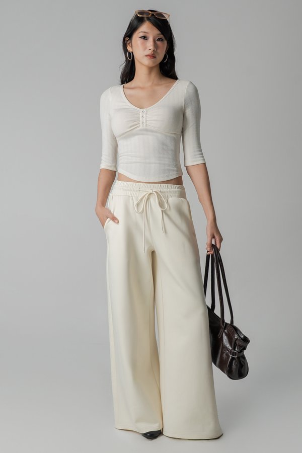 Mellow Mid Sleeve Top in Cream