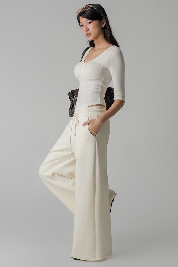 Mellow Mid Sleeve Top in Cream