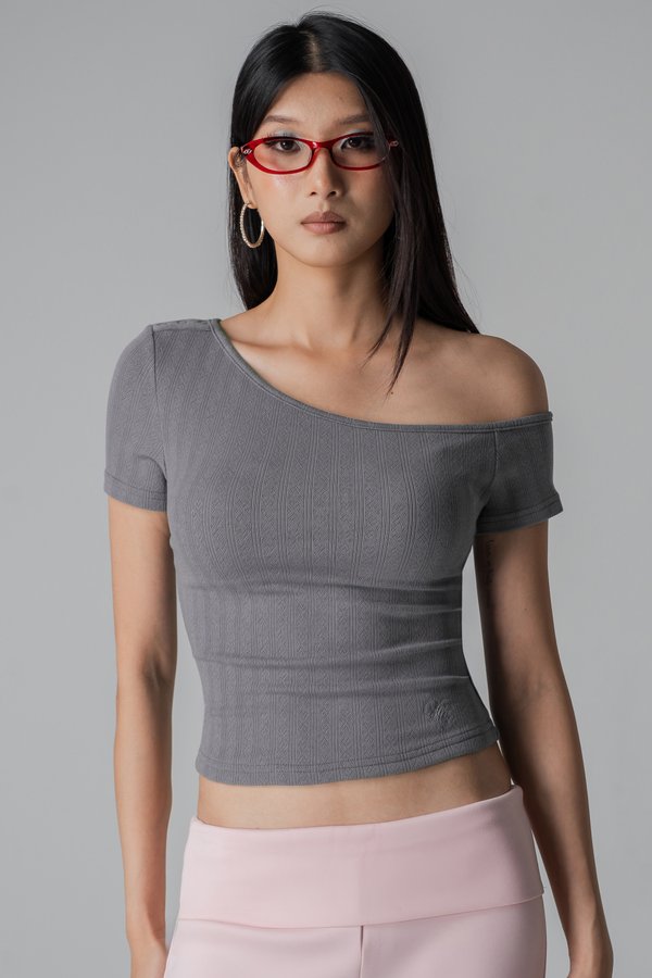 Lazy One-Shoulder Top in Grey
