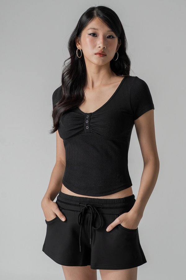 Homebody Drawstring Shorts in Black