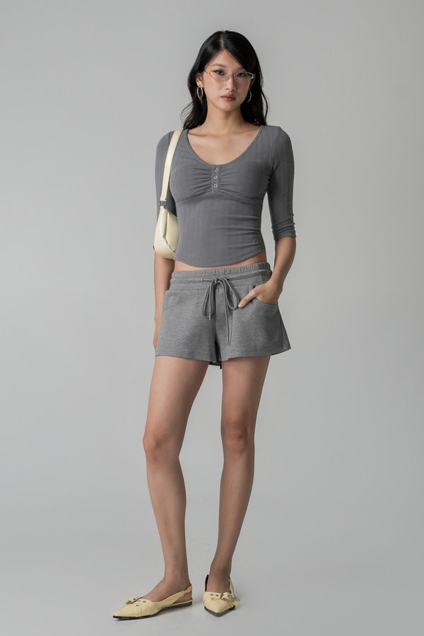 Mellow Mid Sleeve Top in Grey