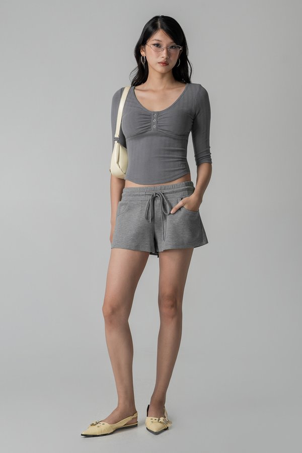 Homebody Drawstring Shorts in Grey