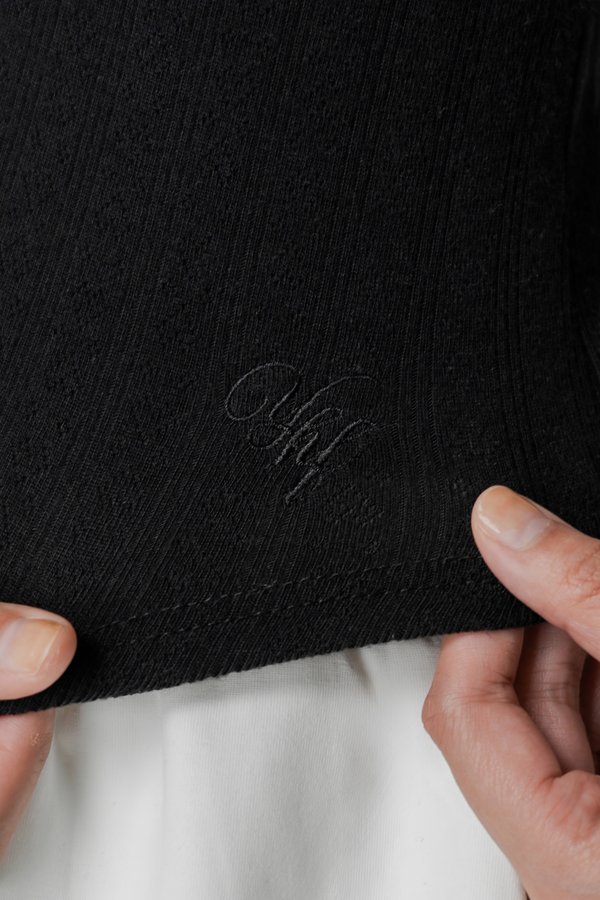 Mellow Mid Sleeve Top in Black