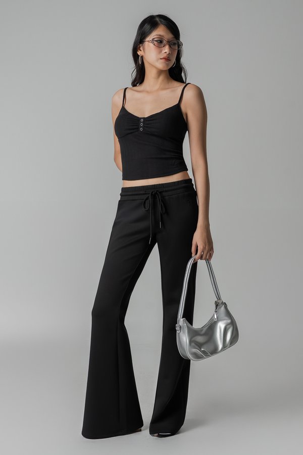 Petite | Moody Drawstring Flare Pants in Black