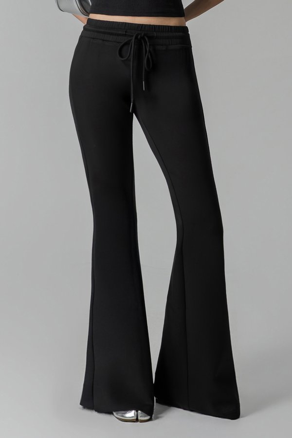 Petite | Moody Drawstring Flare Pants in Black