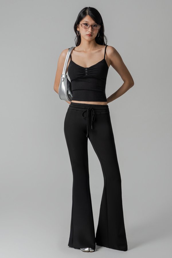 Petite | Moody Drawstring Flare Pants in Black