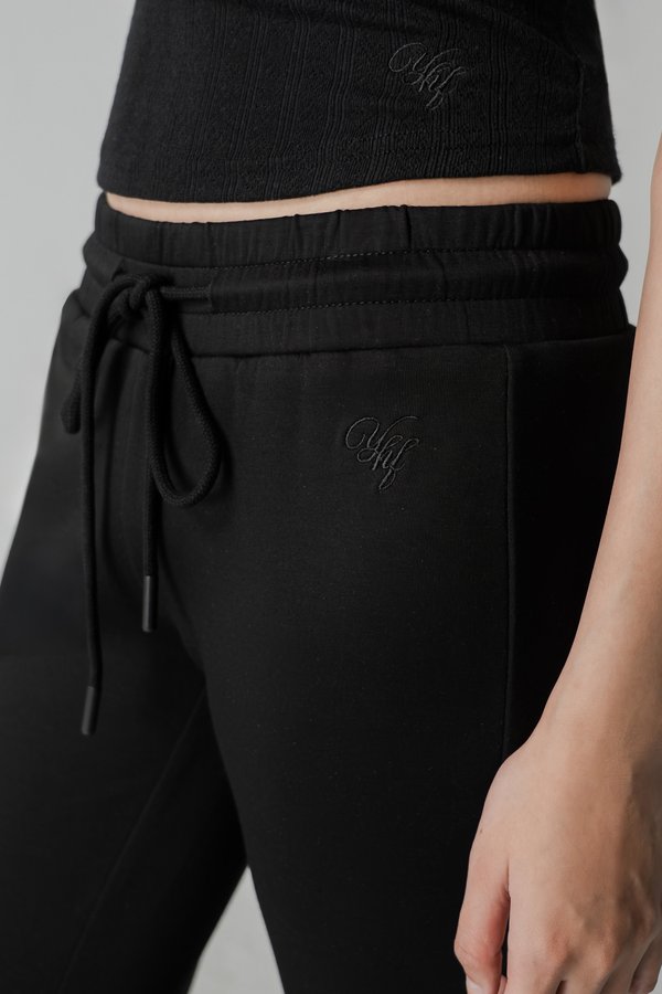 Moody Drawstring Flare Pants in Black
