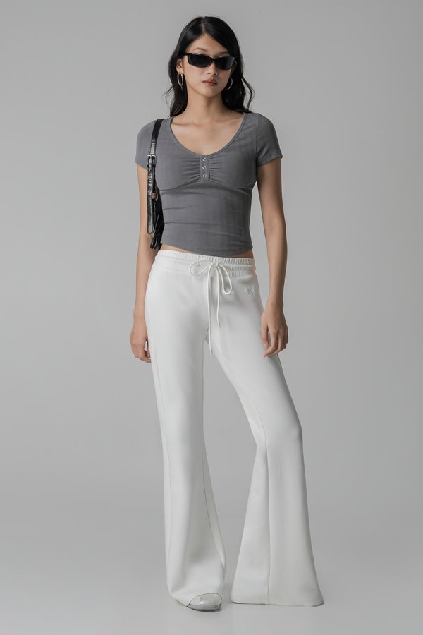 Moody Drawstring Flare Pants in White