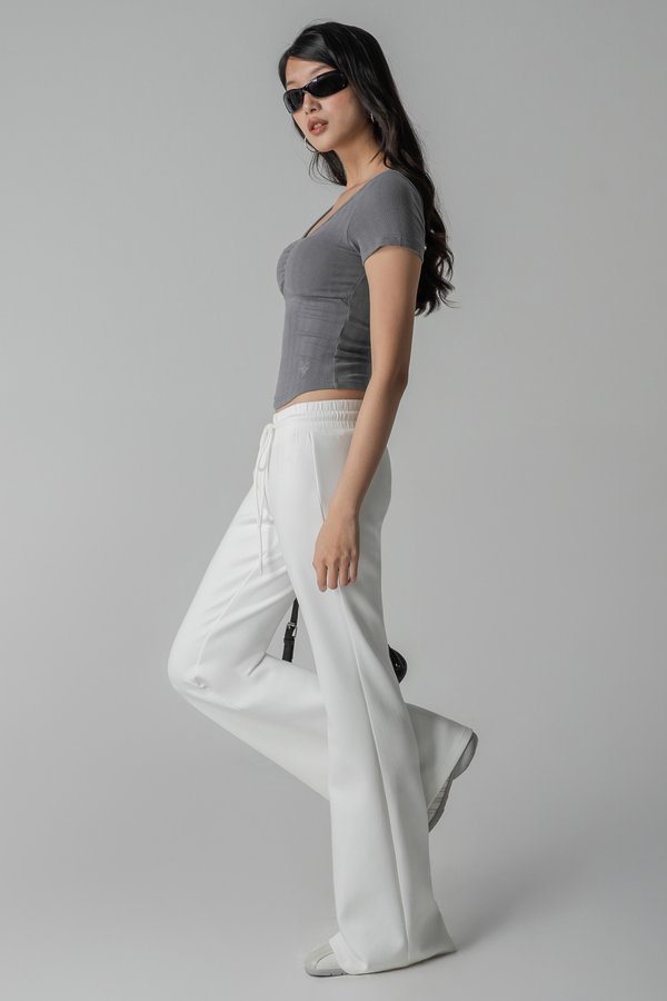 Moody Drawstring Flare Pants in White