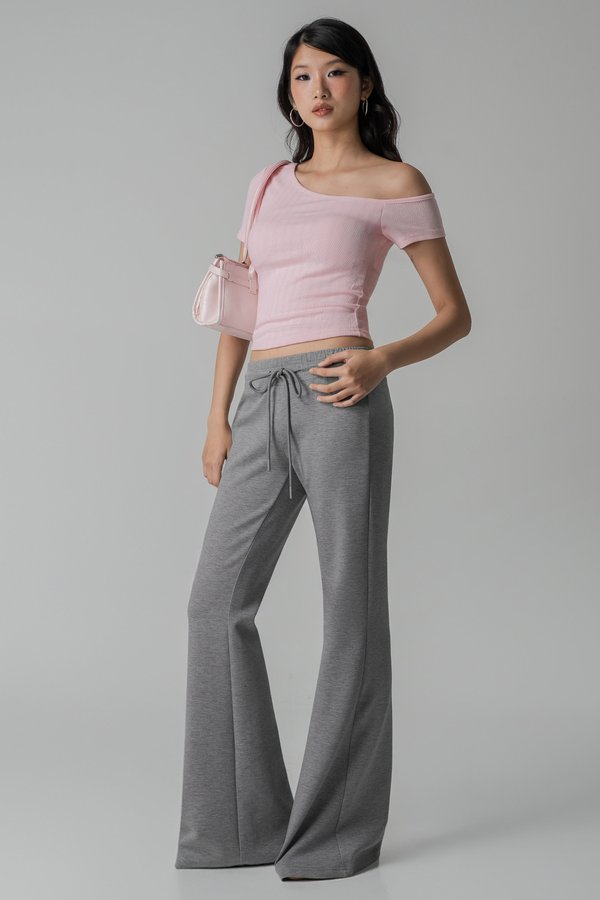 Moody Drawstring Flare Pants in Grey