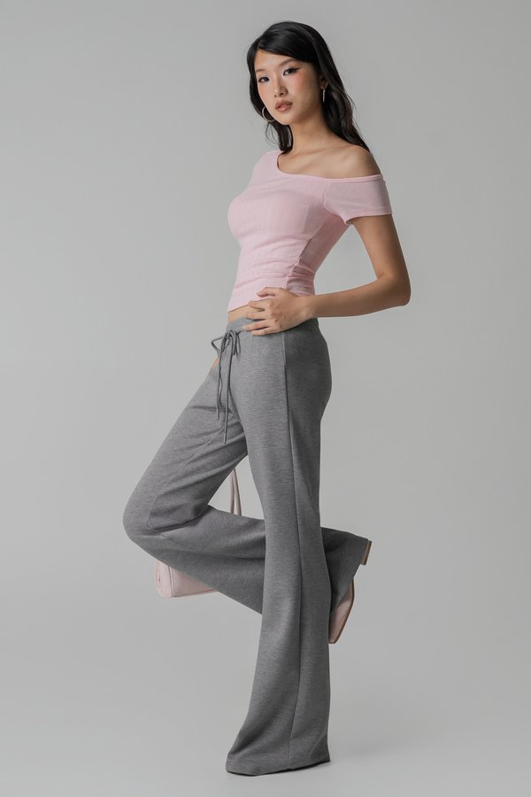 Moody Drawstring Flare Pants in Grey