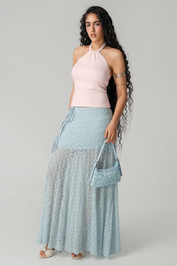 Flounce Lyocell Halter Top in Pink