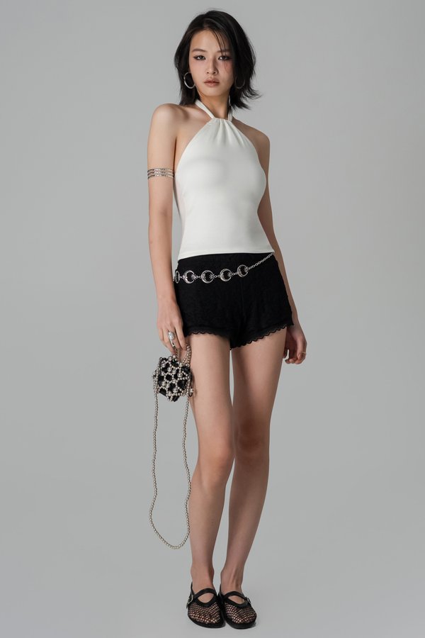 Flounce Lyocell Halter Top in White