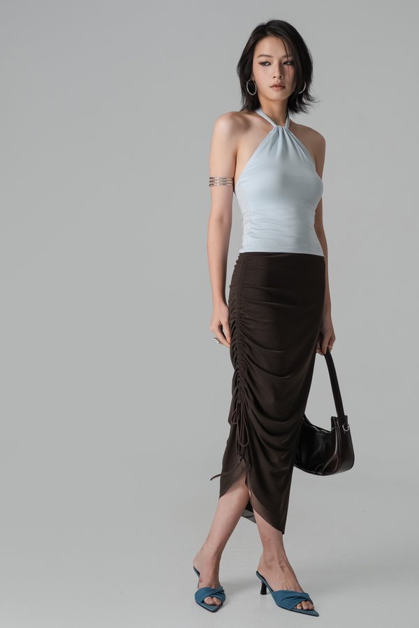 Flounce Lyocell Halter Top in Blue