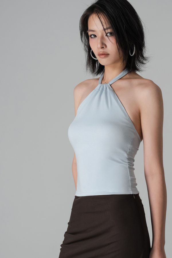 Flounce Lyocell Halter Top in Blue