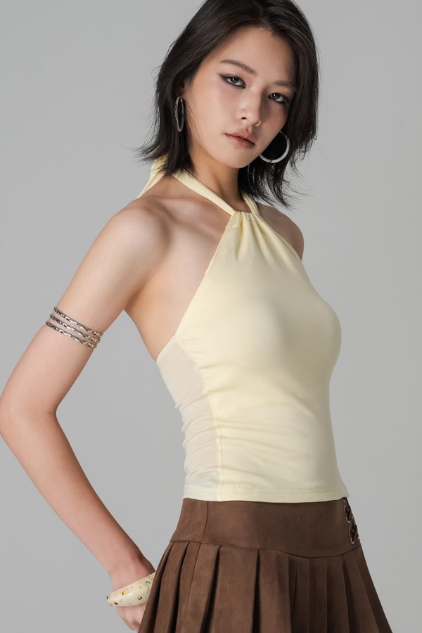 Flounce Lyocell Halter Top in Yellow
