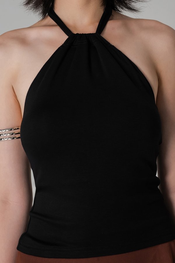 Flounce Lyocell Halter Top in Black