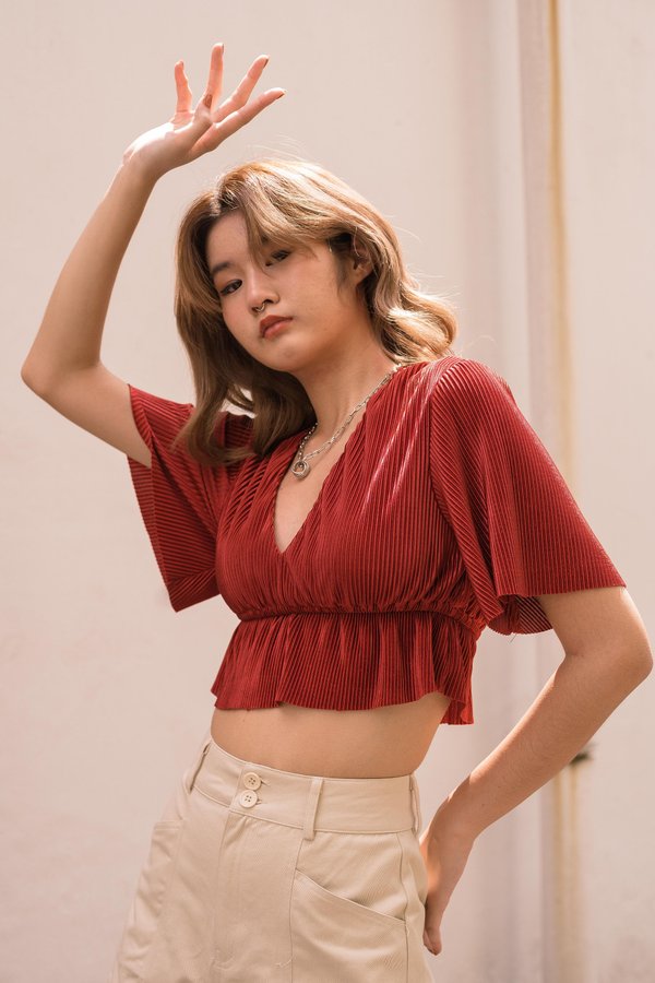 Issa Vibe Top in Terracotta Red 