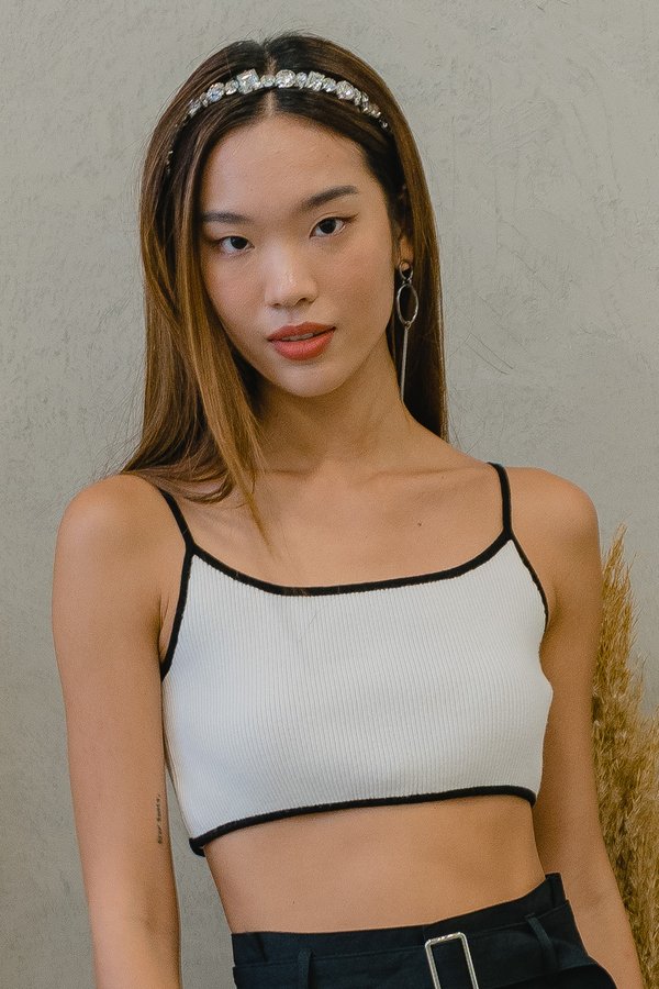 Duo Knit Top in White Black