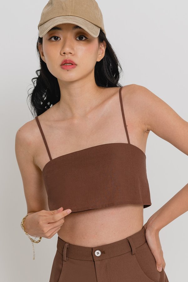 Tailored Linen Top in Coffee