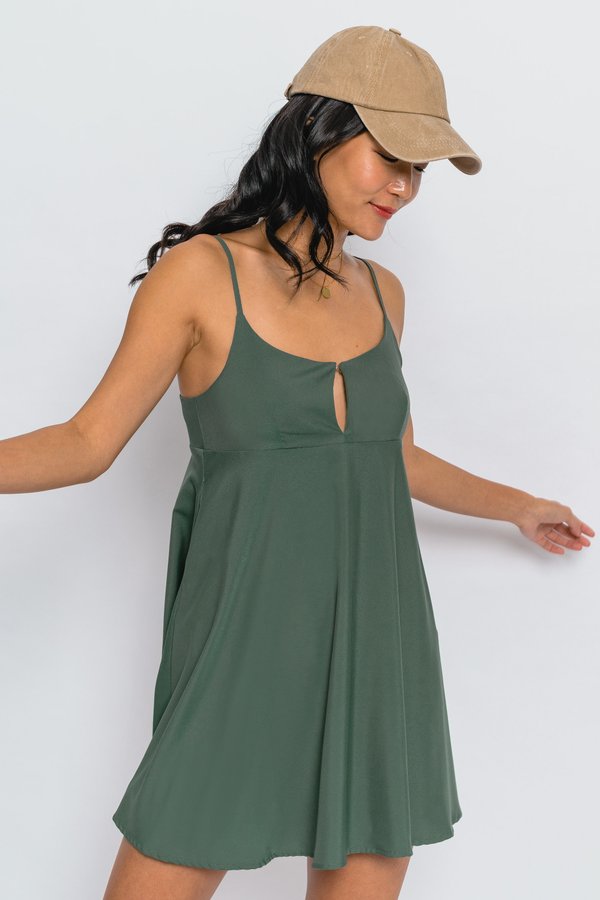 Incision Mini Dress in Jade Green