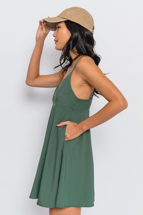 Incision Mini Dress in Jade Green