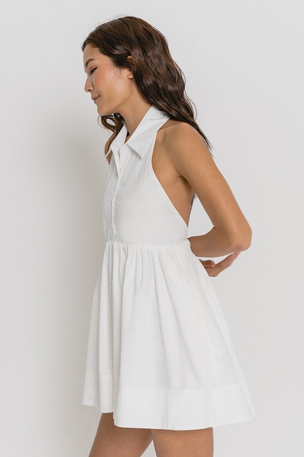 Dip Halter Dress in White