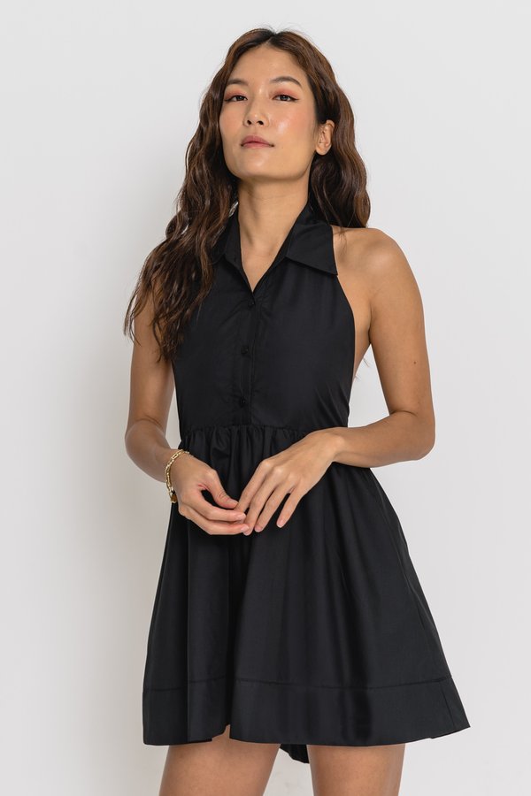 Dip Halter Dress in Black